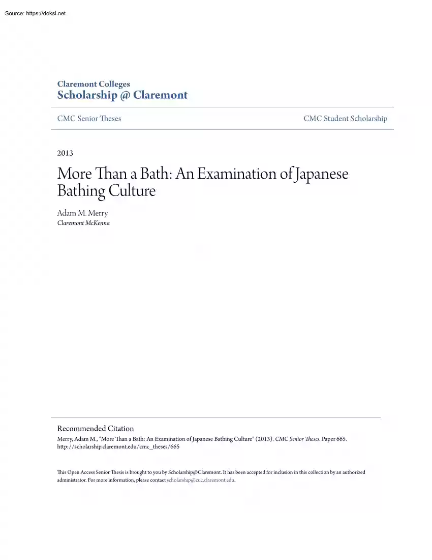 Adam M. Merry - More than a Bath, An Examination of Japanese Bathing Culture