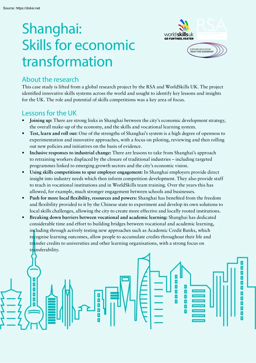Shanghai, Skills for Economic Transformation