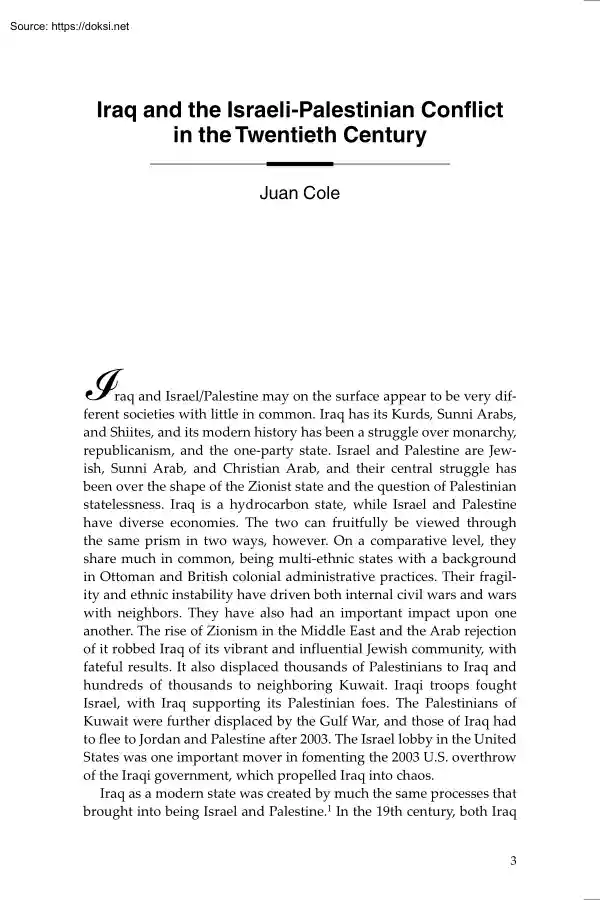Juan Cole - Iraq and the Israeli Palestinian Conflict in the Twentieth Century