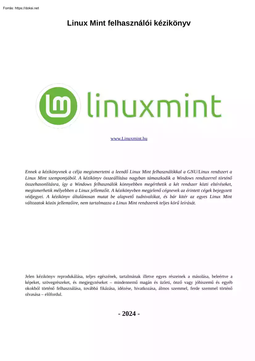 Linux Mint felhasználói kézikönyv