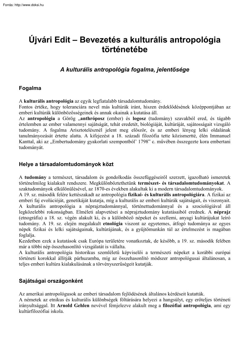 Újvári Edit - Bevezetés a kulturális antropológia történetébe