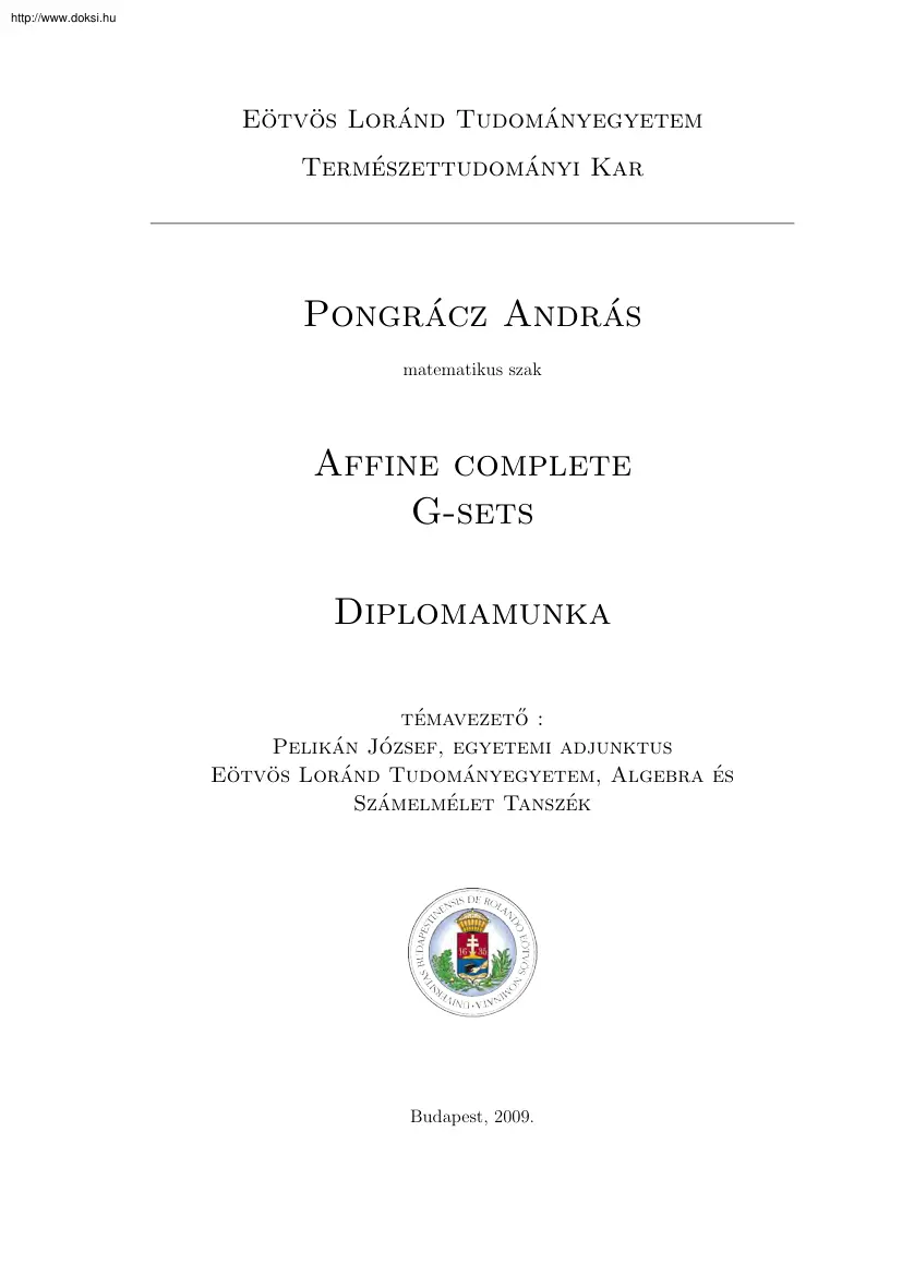 Pongrácz András - Affine complete G-sets