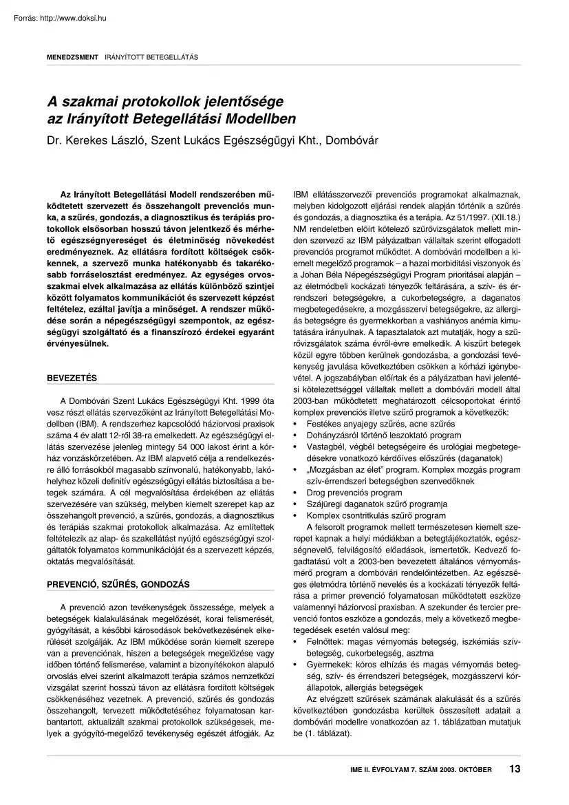 Dr. Kerekes Lászó - A szakmai protokollok jelentősége az irányított betegellátási modellben