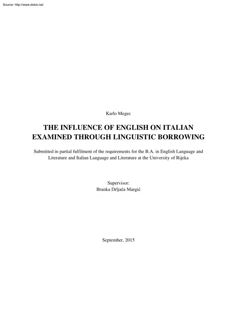 Karlo Megec - The Influence of English on Italian Examined Through Linguistic Borrowing