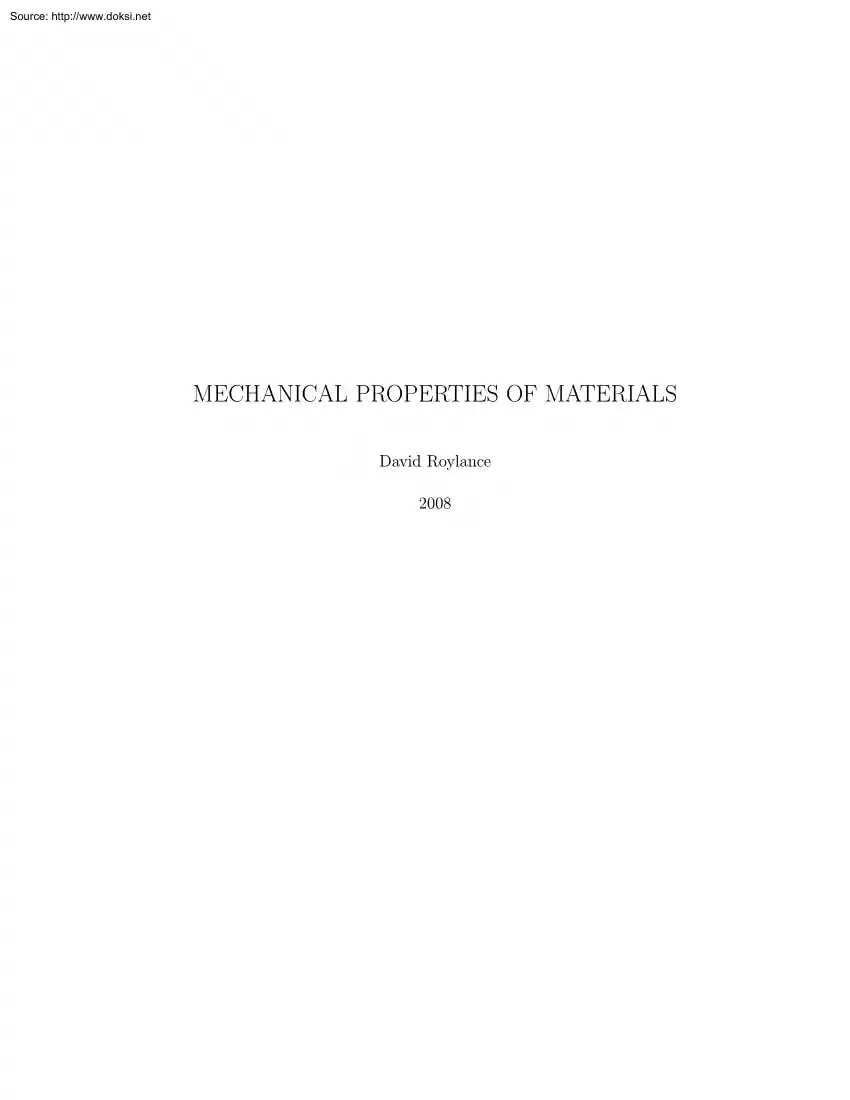 David Roylance - Mechanical Properties of Materials