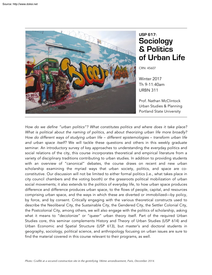 Prof. Nathan McClintock - Sociology and Politics of Urban Life