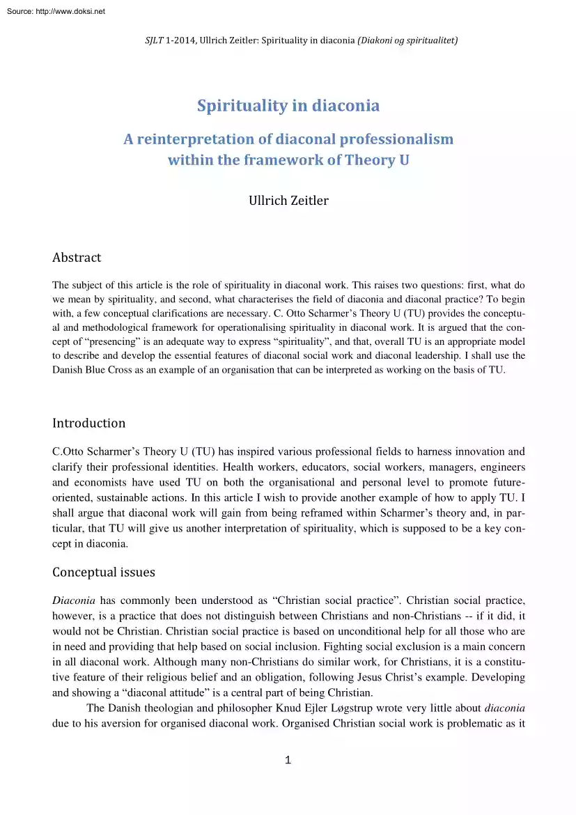 Ullrich Zeitler - Spirituality in Diaconia, A Reinterpretation of Diaconal Professionalism within the Framework of Theory U