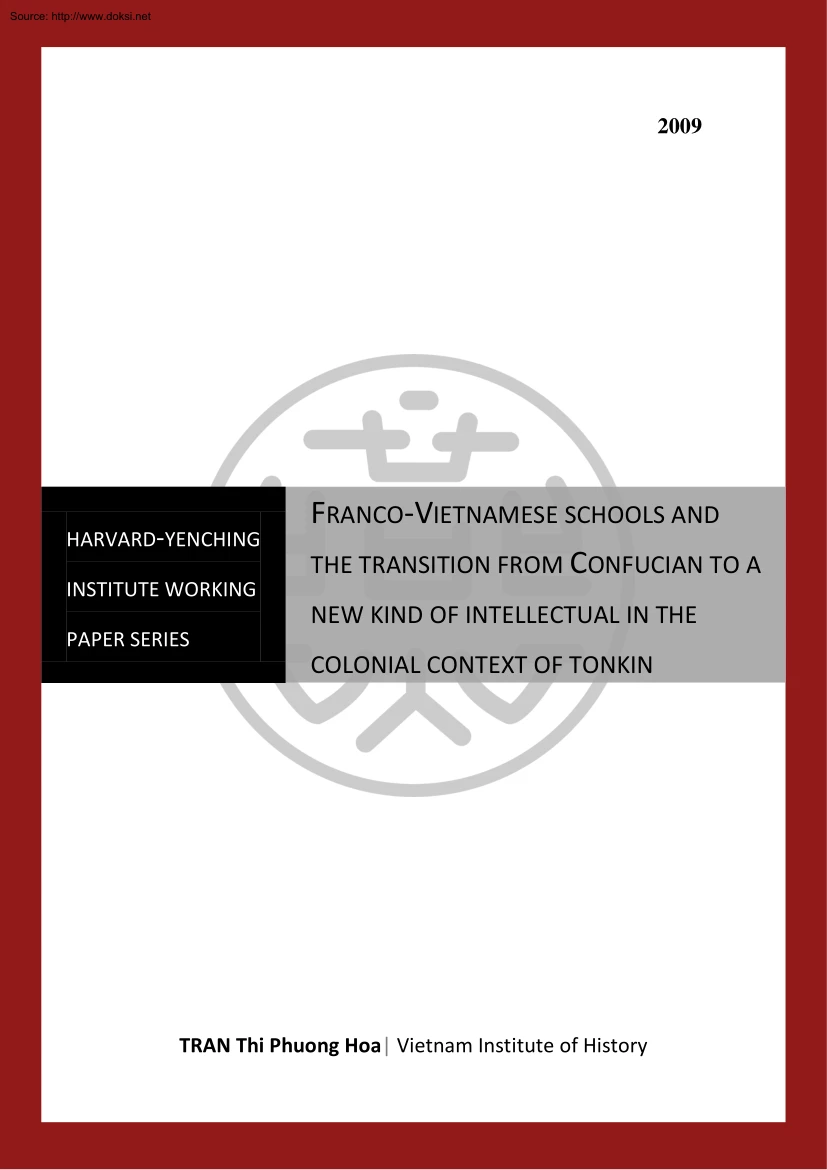 TRAN Thi Phuong Hoa - Franco Vietnamese Schools and the Transition from Confucian to a New Kind of Intellectual in the Colonial Context of Tonkin