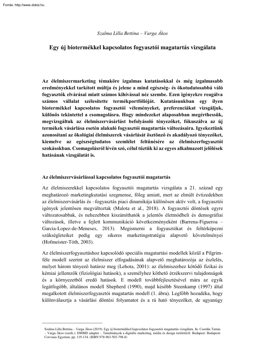 Szalma-Varga - Egy új biotermékkel kapcsolatos fogyasztói magatartás vizsgálata