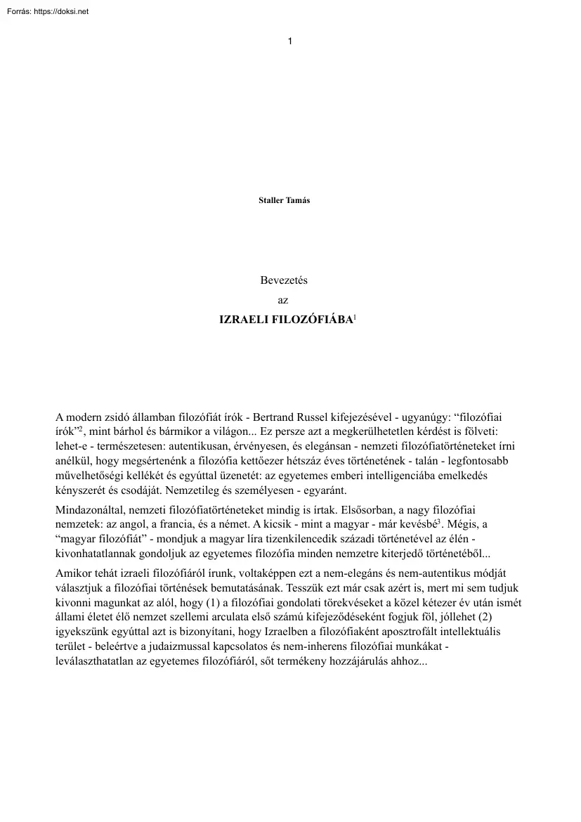 StallerTamás - Bevezetés az izraeli filozófiába