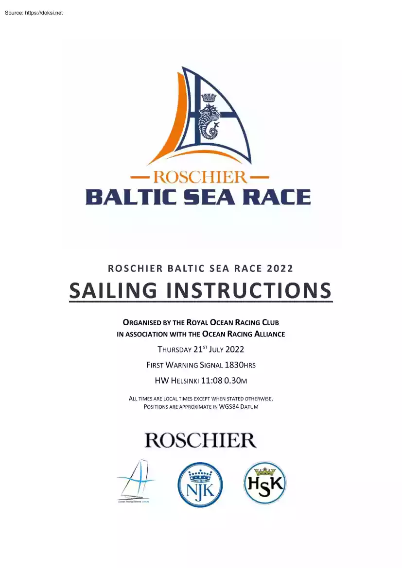 Roschier Baltic Sea Race, Sailing Instructions