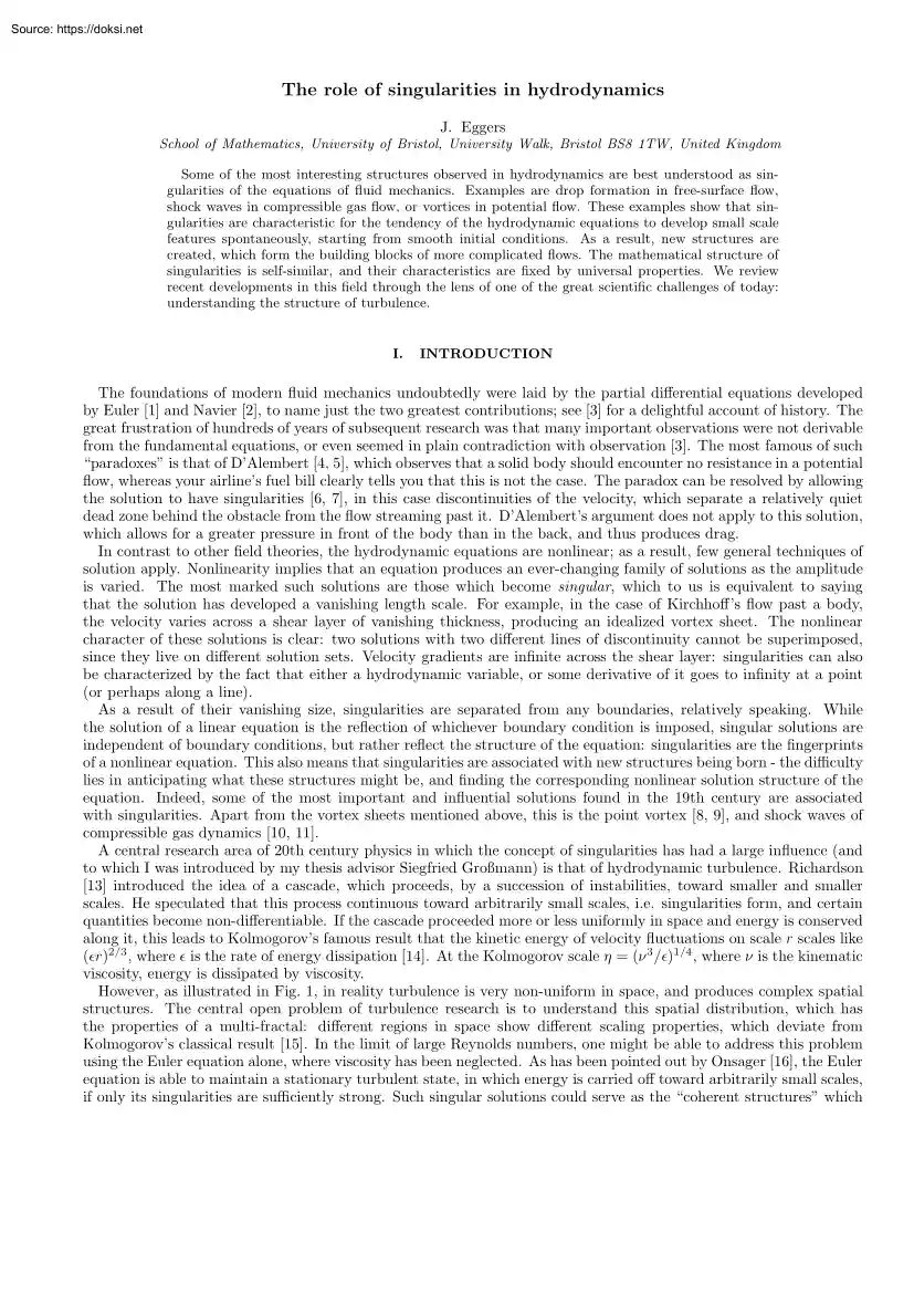 The role of singularities in hydrodynamics