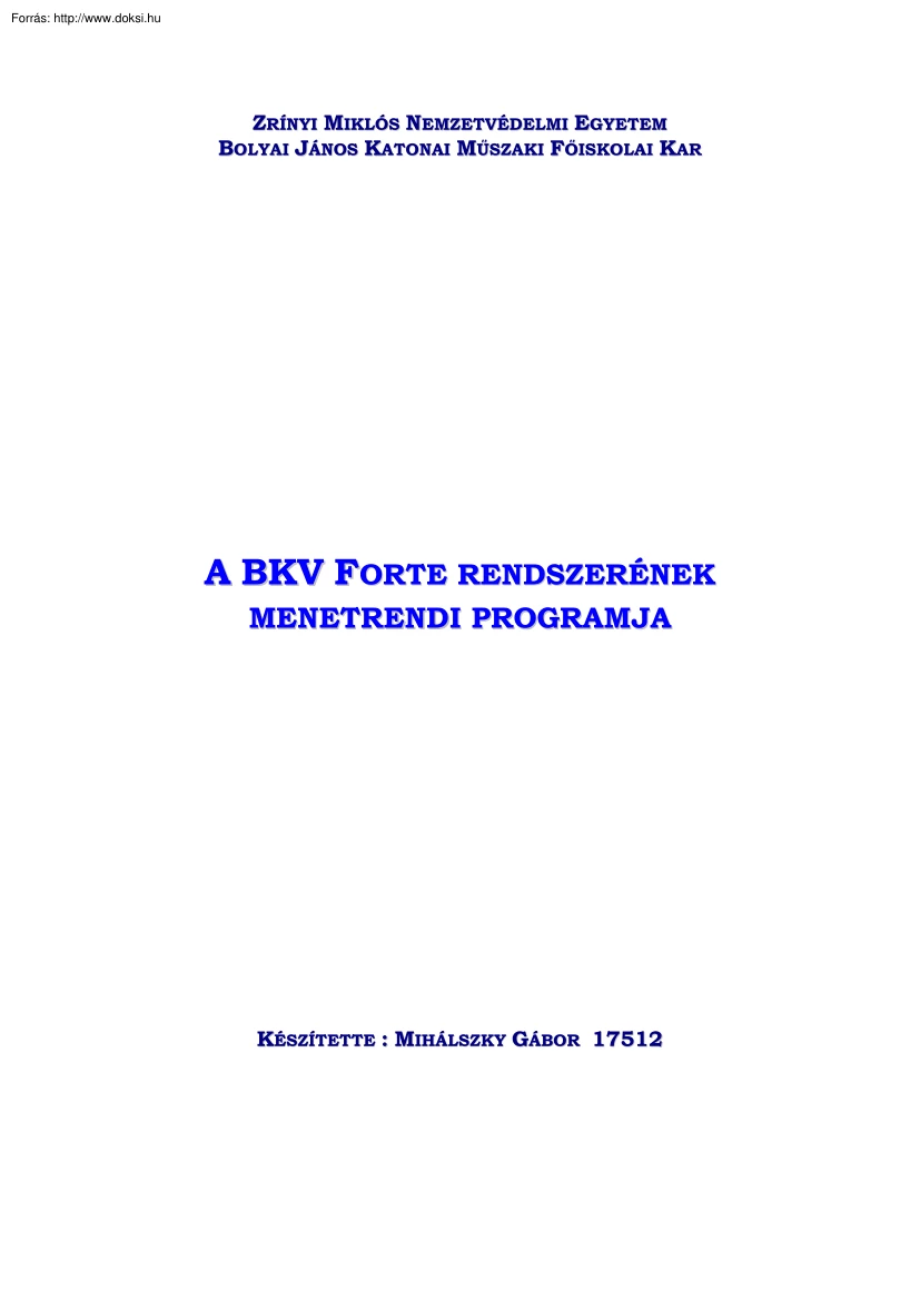 Mihálszky Gábor - A BKV Forte rendszerének menetrendi programja
