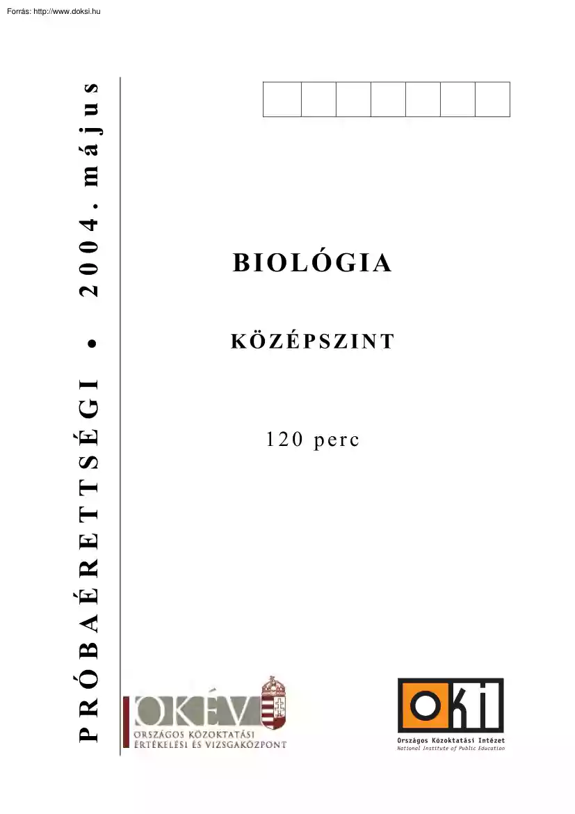 Biológia középszintű érettségi tételek, 2005