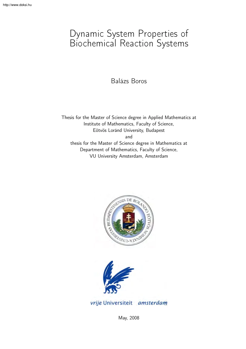 Boros Balázs - Dynamic System Properties of Biochemical Reaction Systems