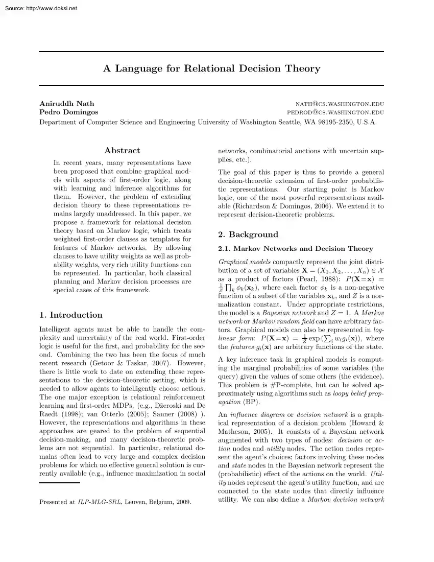 Aniruddh-Pedro - A Language for Relational Decision Theory