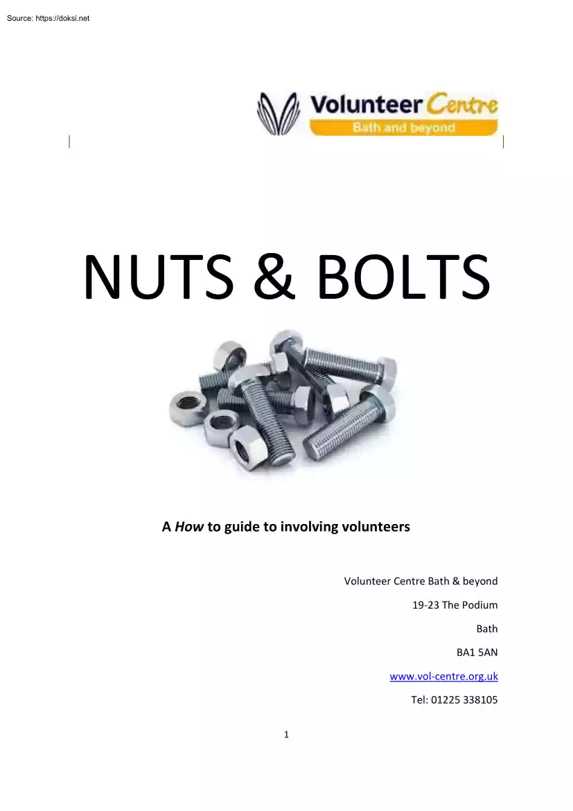 Nuts and Bolts, A How to Guide to Involving Volunteers