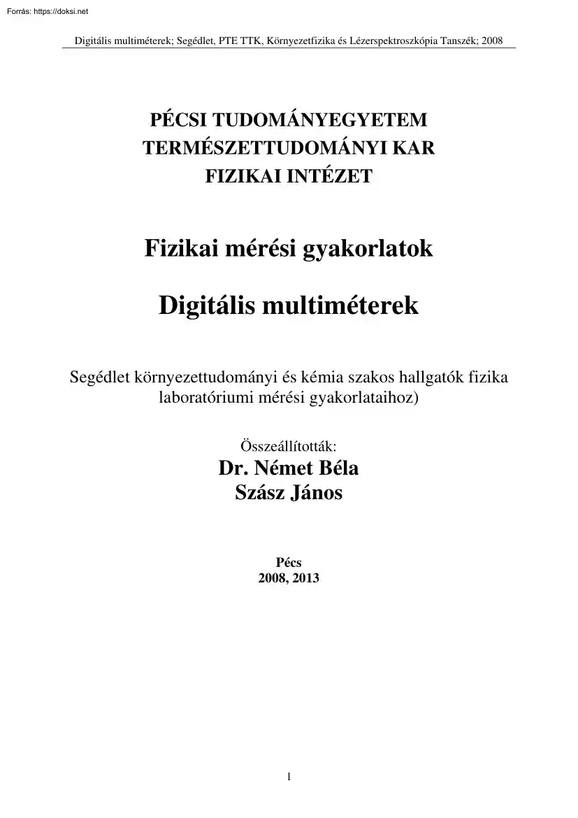 Dr. Német-Szász - Digitális multiméterek