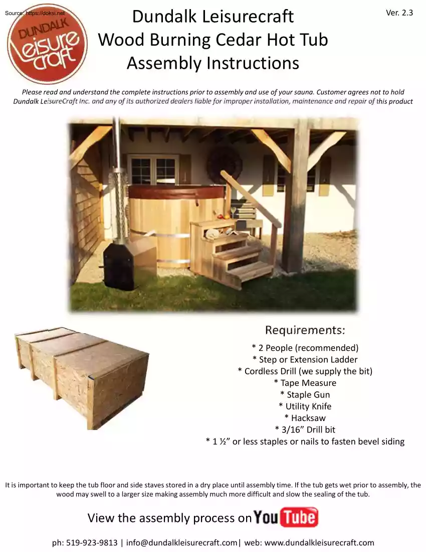 Dundalk Leisurecraft Wood Burning Cedar Hot Tub Assembly Instructions