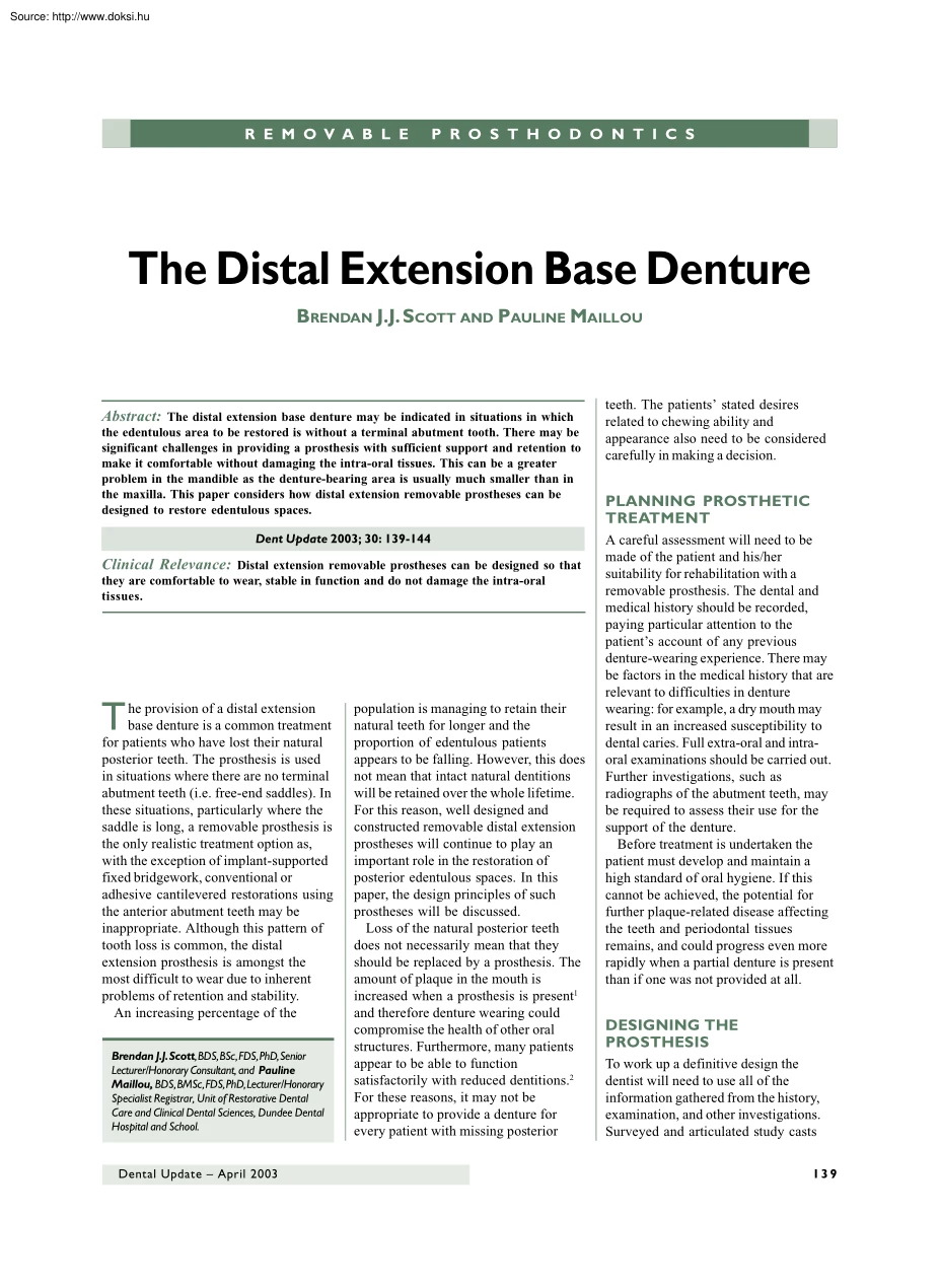 Brendan-Pauline - The distal extension base denture
