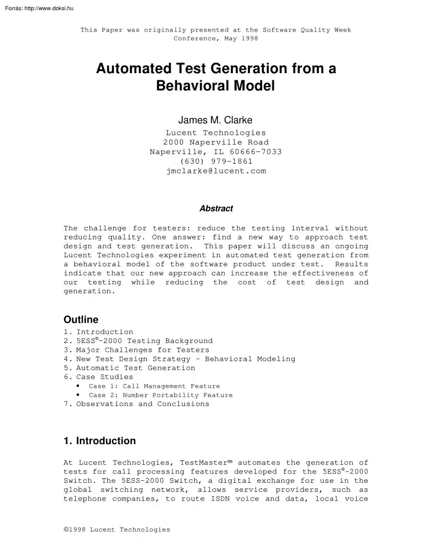 James M. Clarke - Automated Test Generation from a Behavioral Model