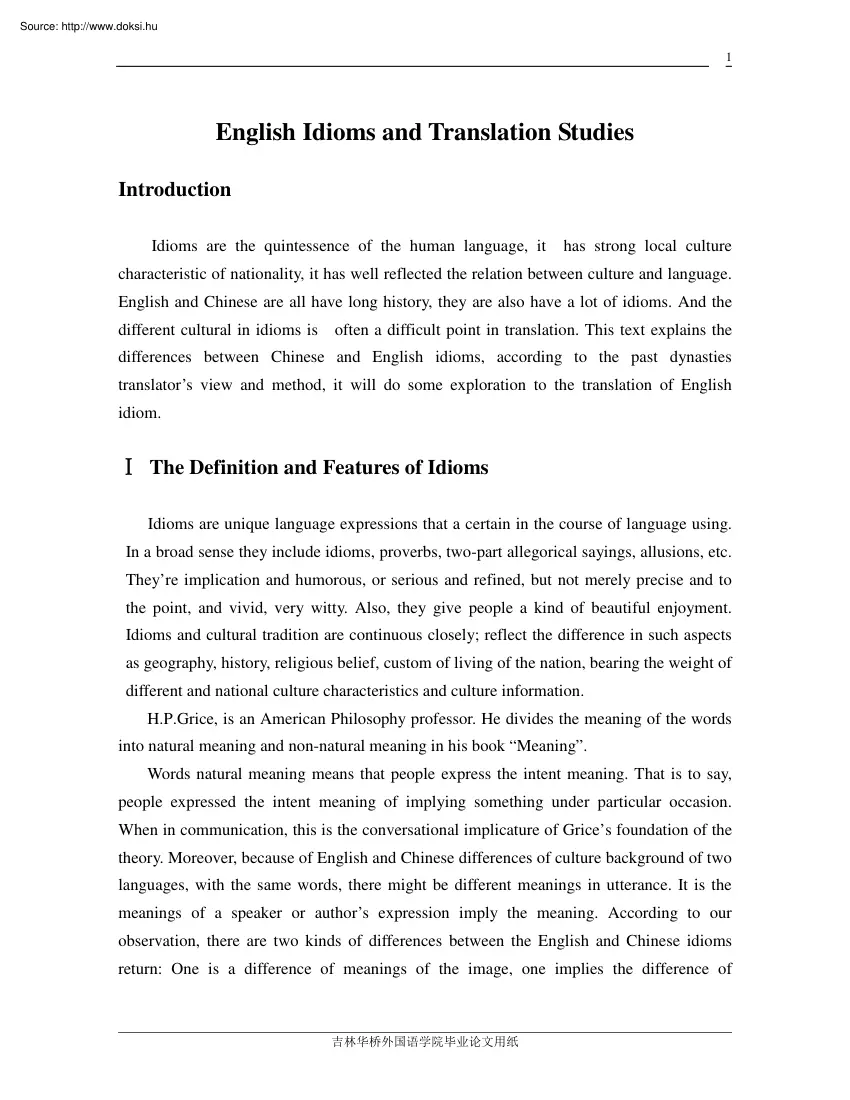 English idioms and translation studies