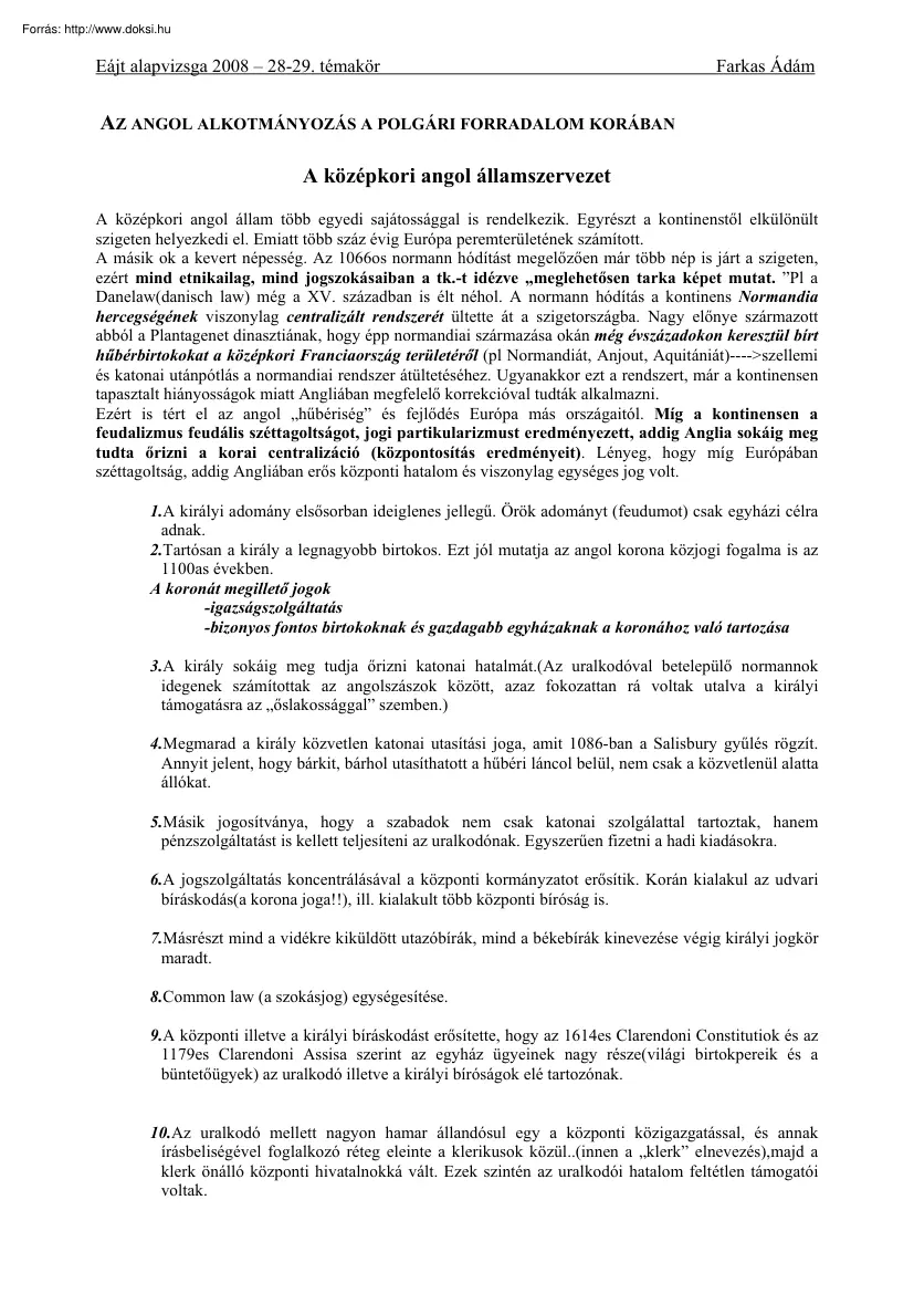 Farkas Ádám - Az angol alkotmányozás a polgári forradalom korában