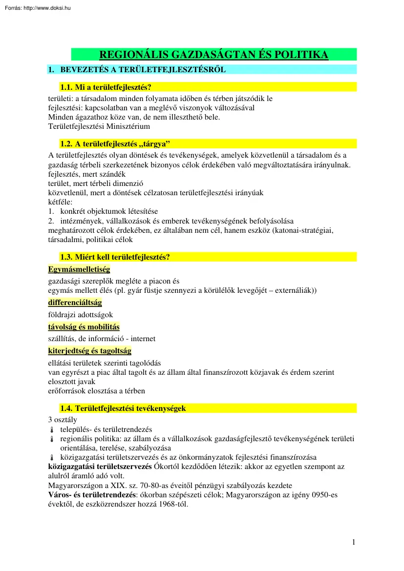 Regionális gazdaságtan és politika