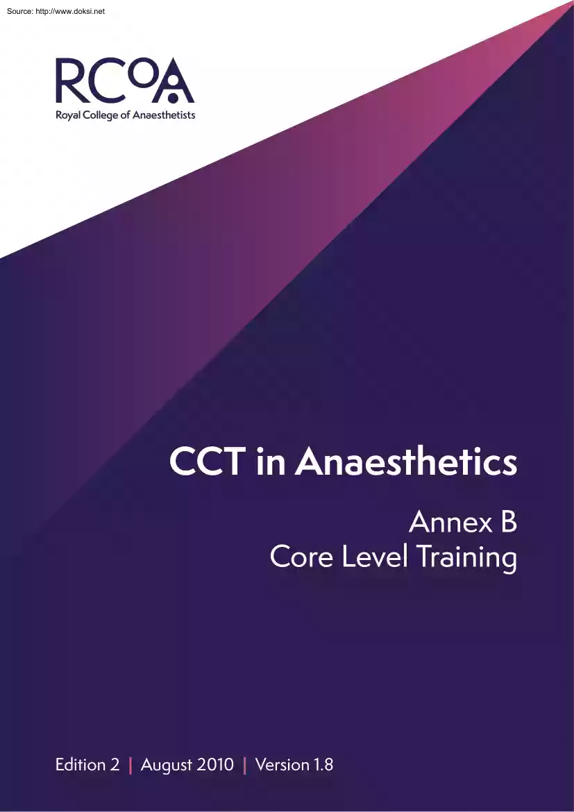 CCT in Anaesthetics, Core Level Training