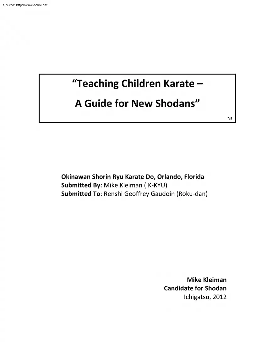 Mike Kleiman - Teaching Children Karate, A Guide for New Shodans
