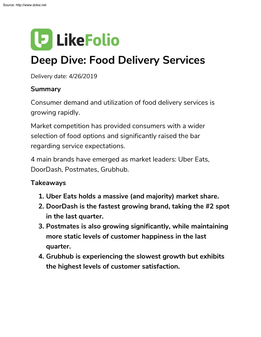 Deep Dive, Food Delivery Services