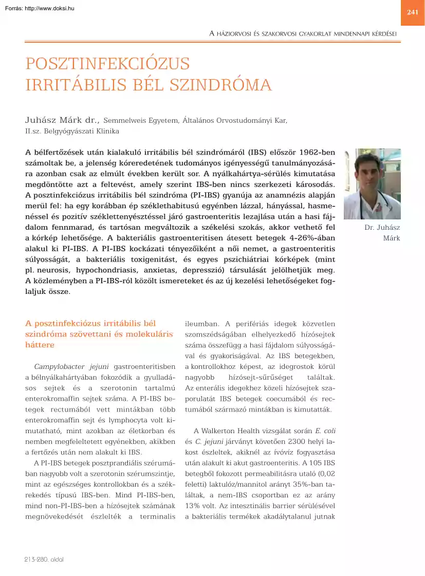Dr. Juhász Márk - Posztinfekciózus Irritábilis bél szindróma
