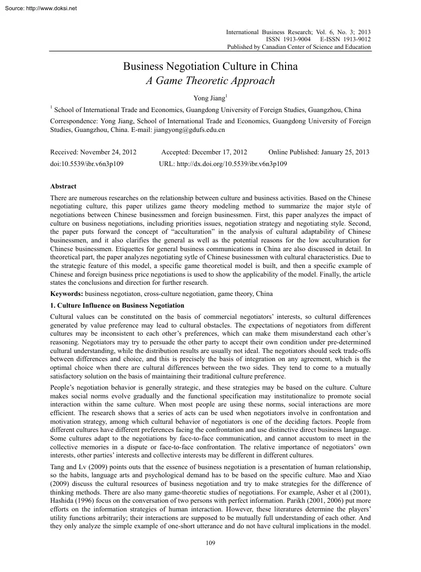 Yong Jiang - Business Negotiation Culture in China