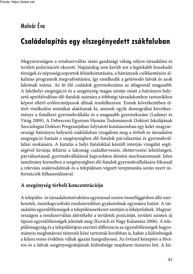 Molnár Éva - Családalapítás egy elszegényedett zsákfaluban