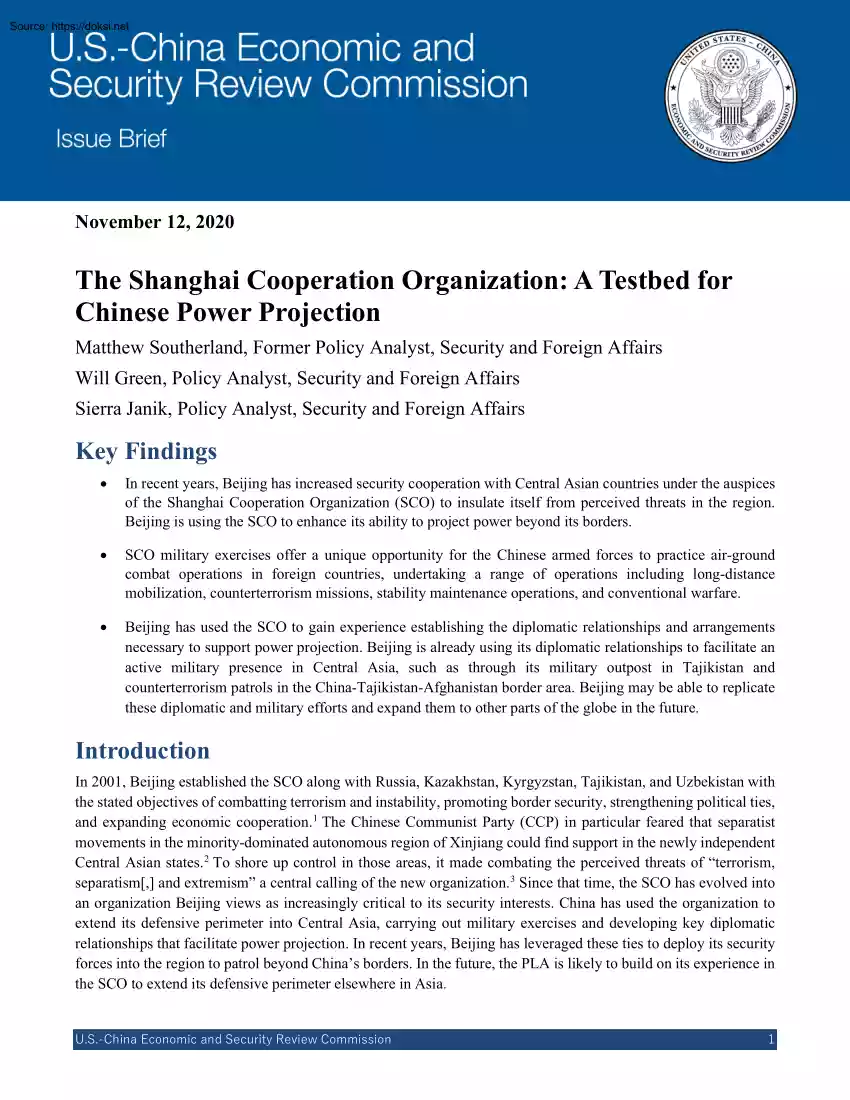 Southerland-Green-Janik - The Shanghai Cooperation Organization, A Testbed for Chinese Power Projection