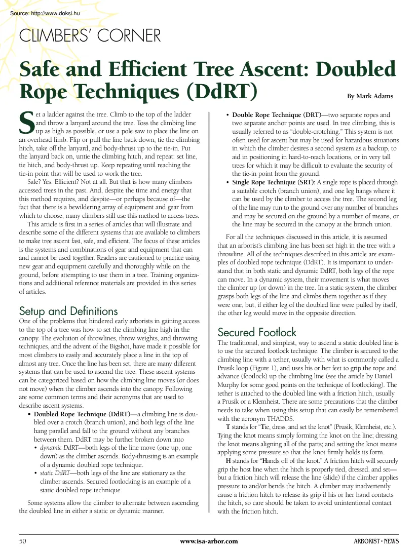 Mark Adams - Safe and efficient tree ascent, doubled rope techniques