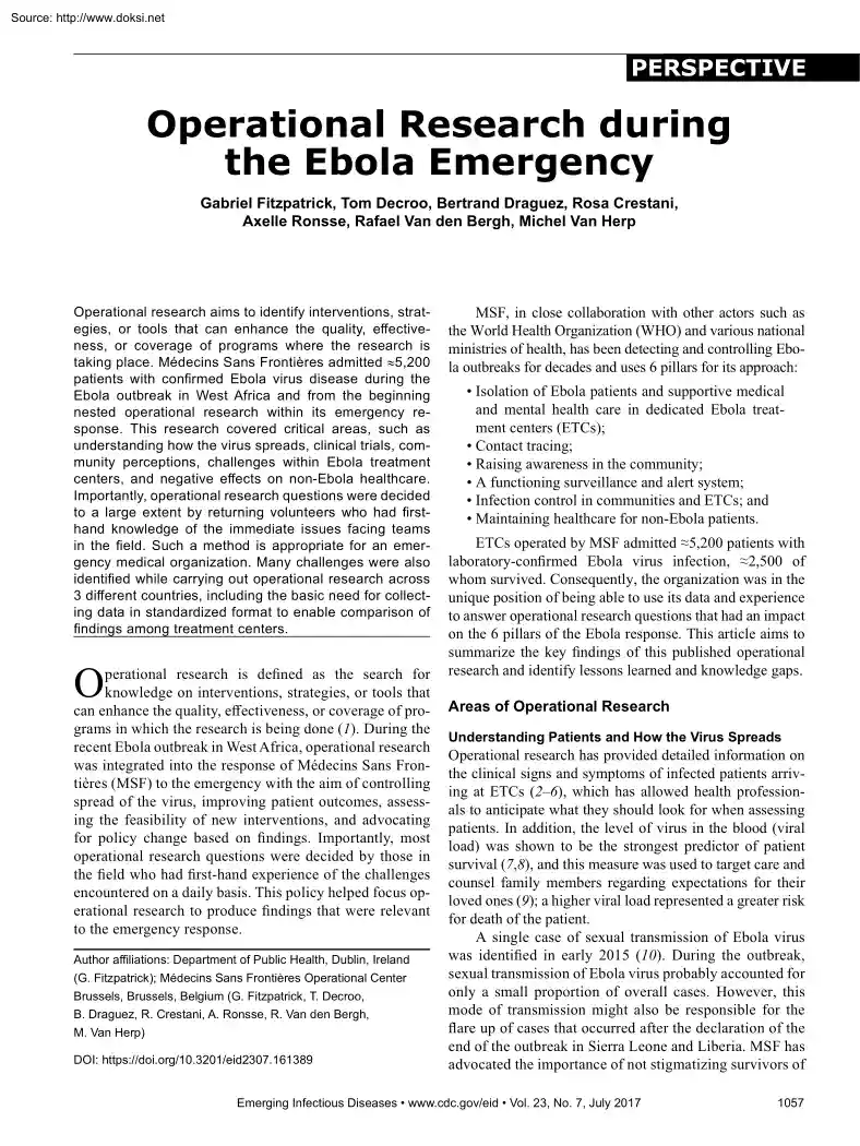 Fitzpatrick-Decroo-Draguez - Operational Research during the Ebola Emergency