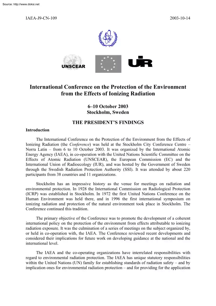 International Conference on the Protection of the Environment from the Effects of Ionizing Radiation