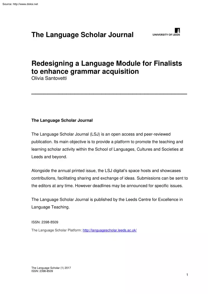 Olivia Santovetti - Redesigning a Language Module for Finalists to Enhance Grammar Acquisition