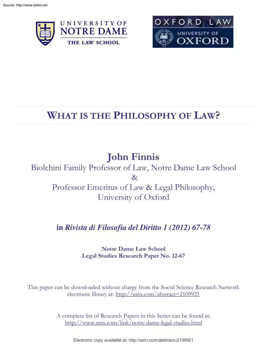 John Finnis - What is the Philosophy of Law