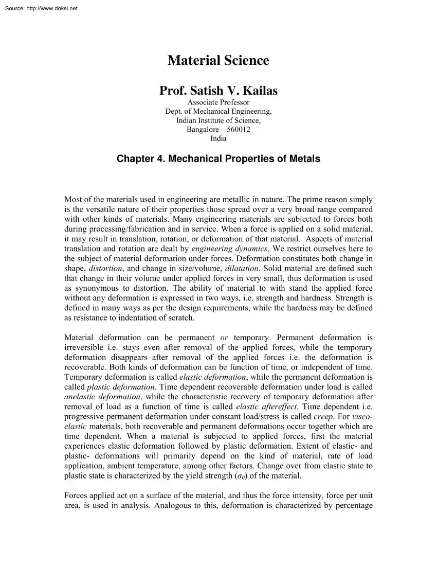 Prof. Satish V. Kailas - Mechanical Properties of Metals