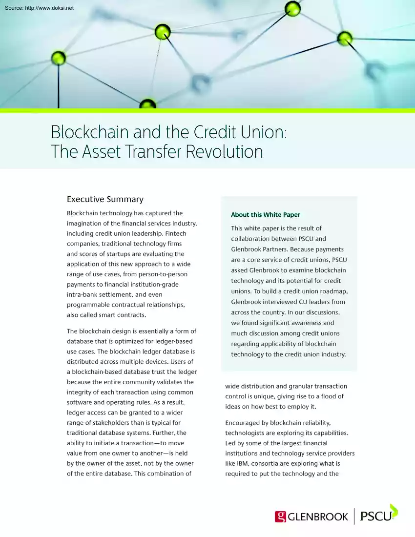 Blockchain and the Credit Union, The Asset Transfer Revolution