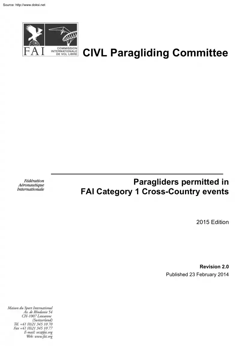 Paragliders Permitted in FAI Category 1 Cross Country Events, CIVL Paragliding Committee