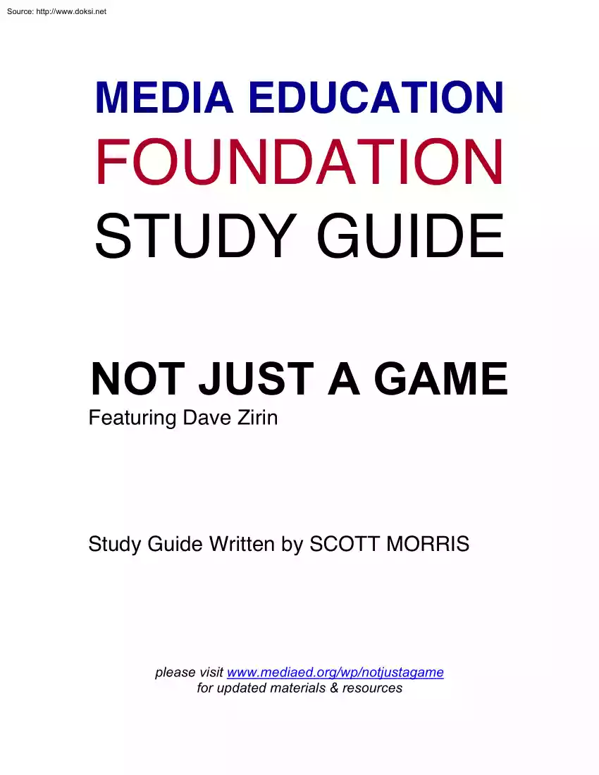 Scott Morris - Not Just a Game, Study Guide