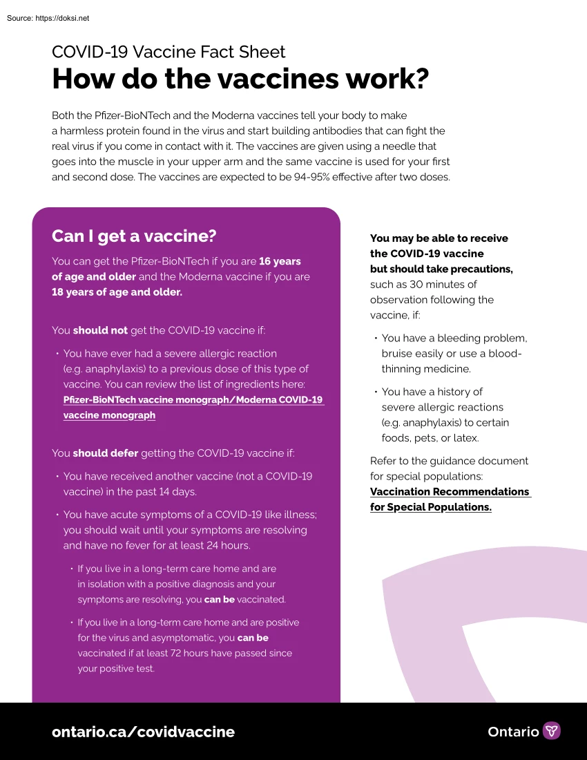 COVID-19 Vaccine Fact Sheet, How do the Vaccines Work