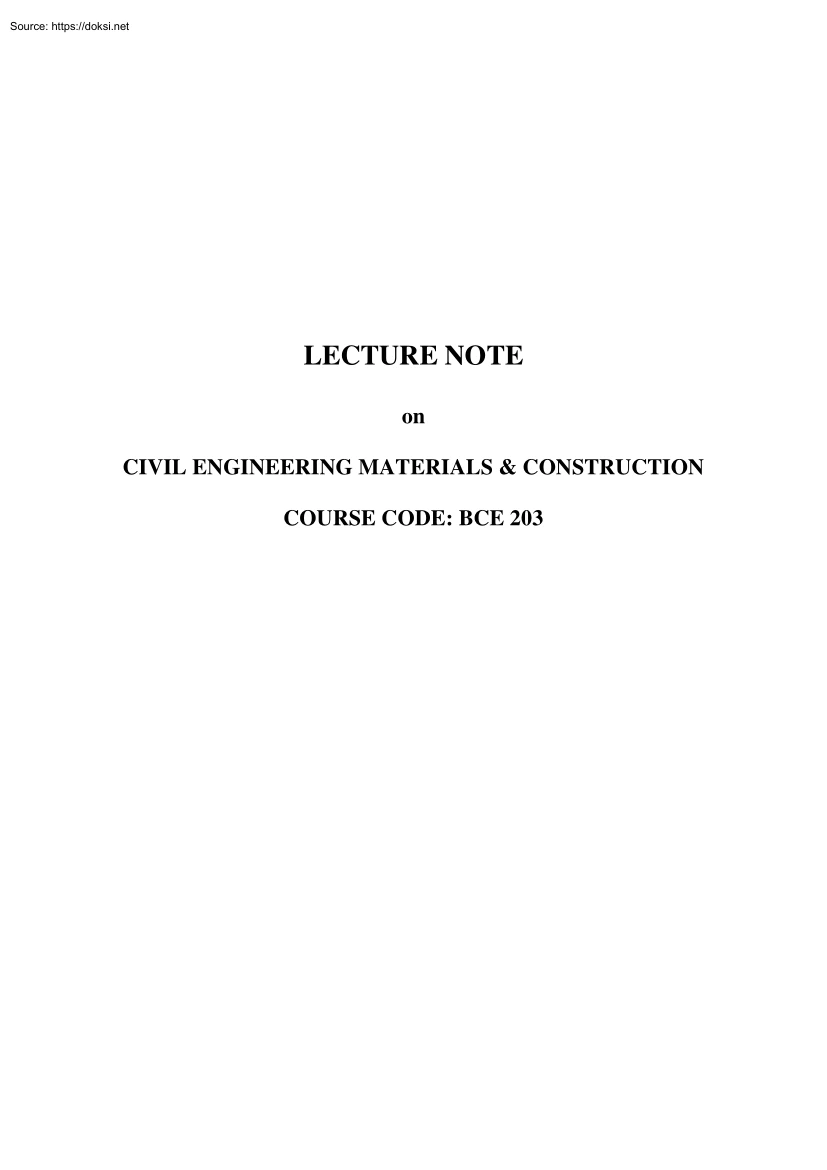 Lecture note on civil engineering materials and construction