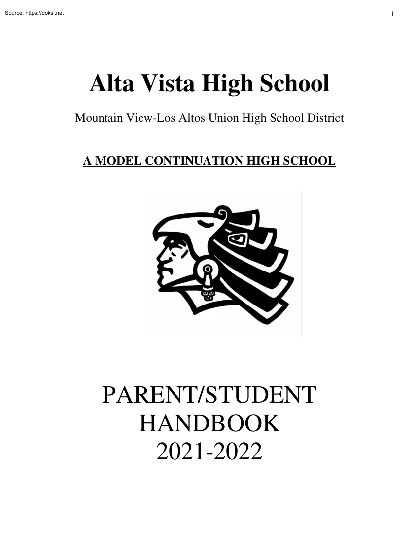 Alta Vista High School, Parent and Student Handbook