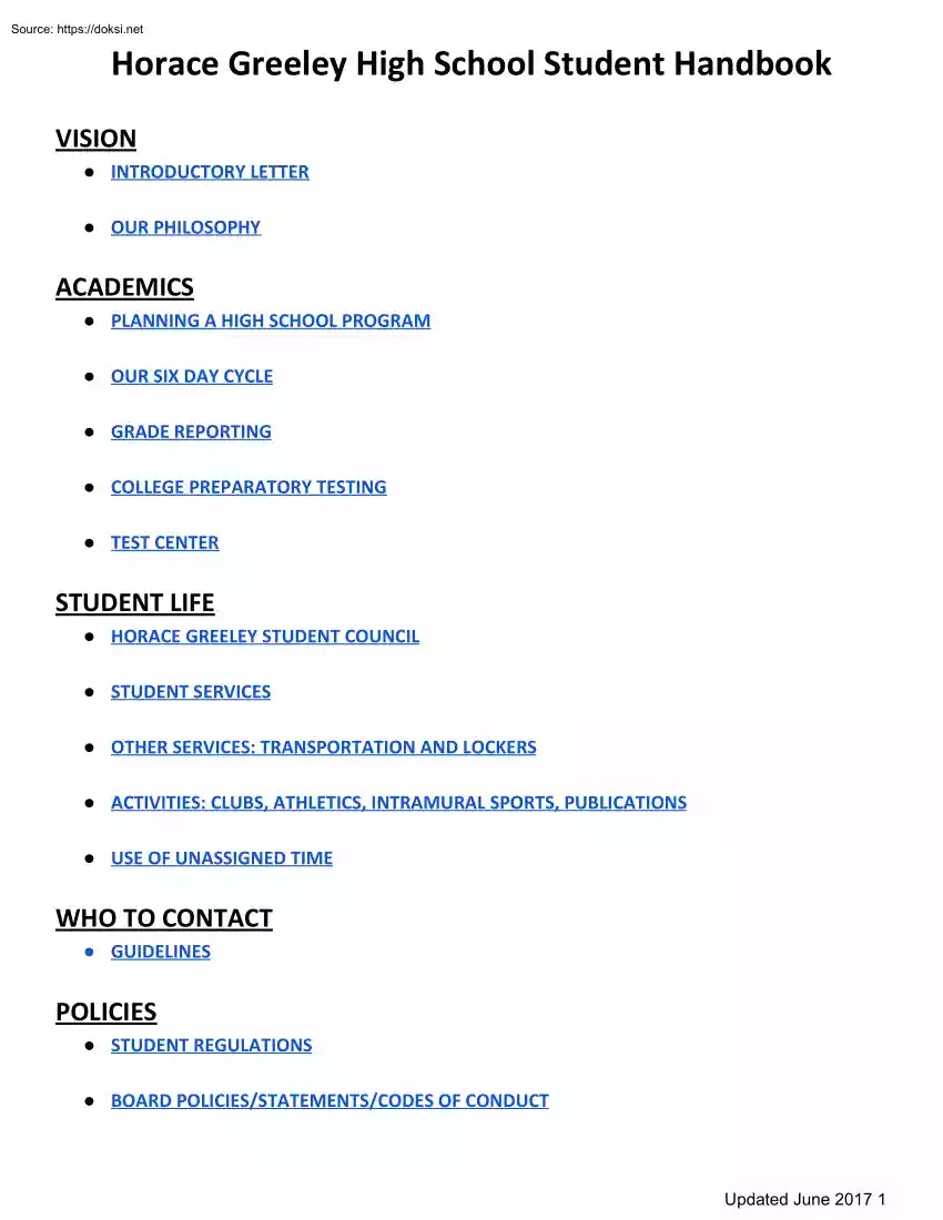 Horace Greeley High School Student Handbook