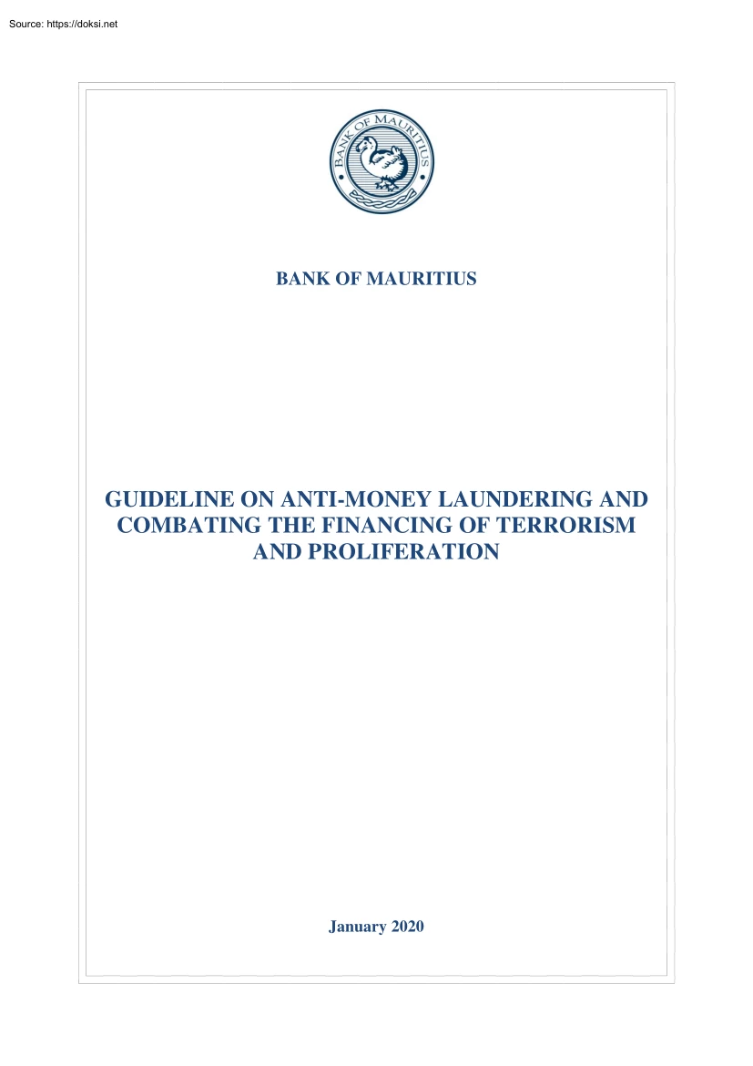 Guideline on Antimoney Laundering and Combating the Financing of Terrorism and Proliferation