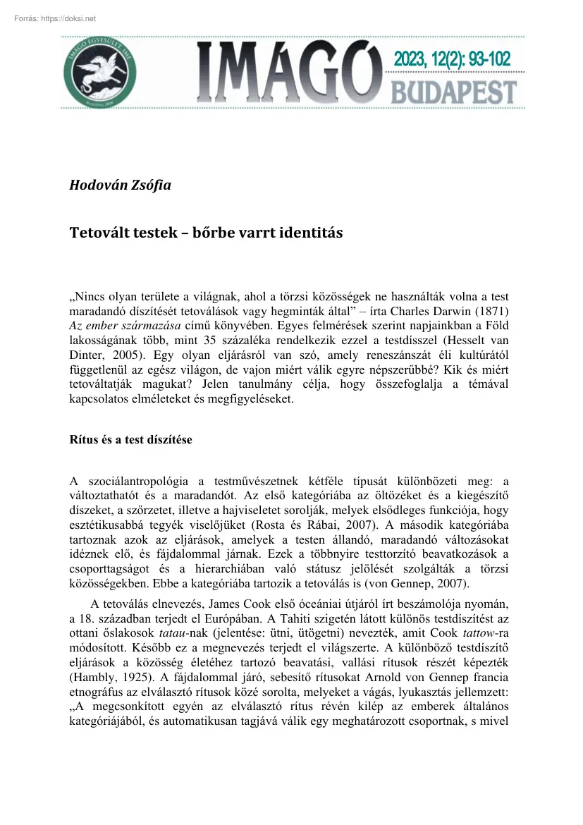 Hodován Zsófia - Tetovált testek, bőrbe varrt identitás